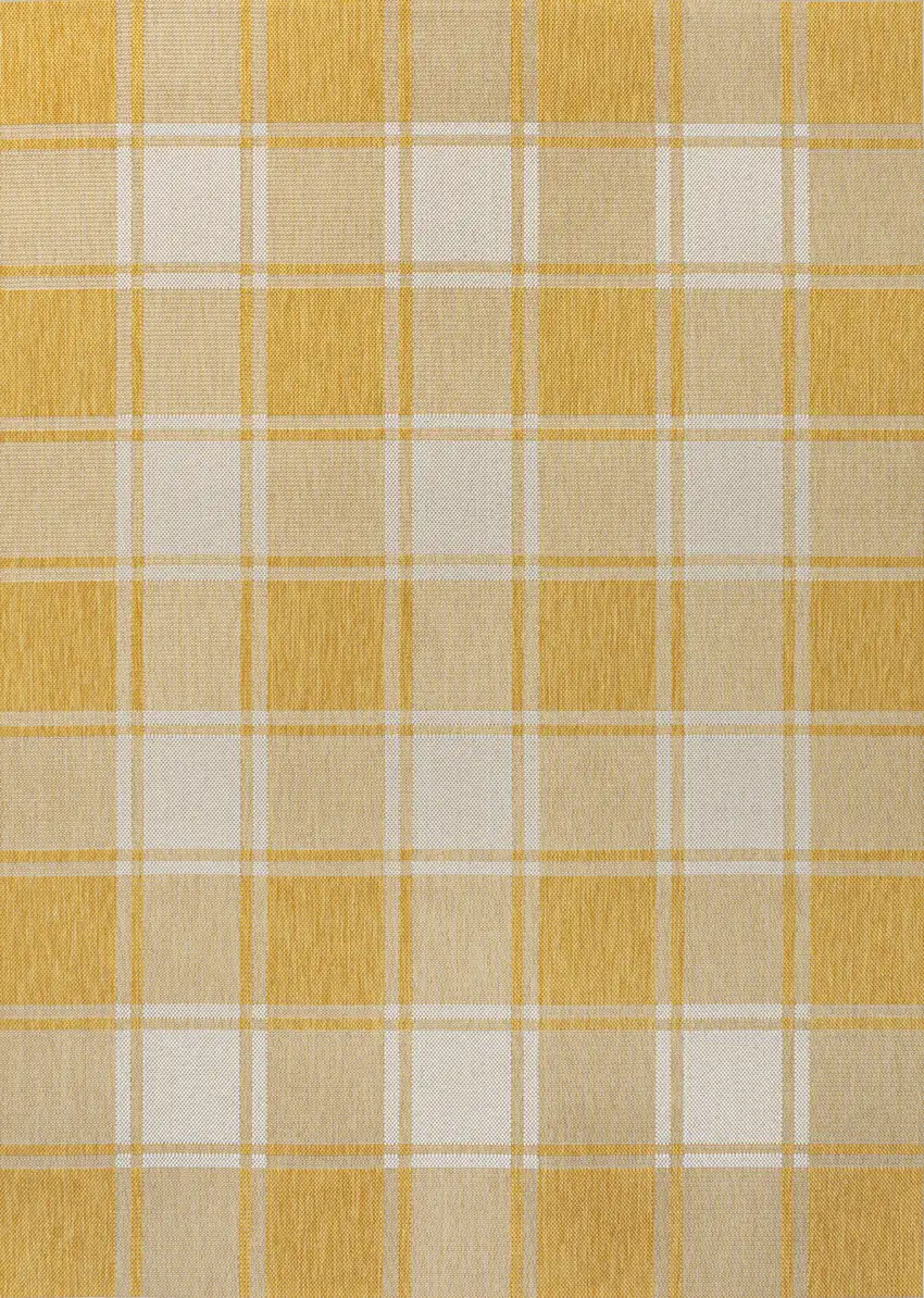 Yellow And Cream Gingham Indoor Outdoor Area Rug Photo 3