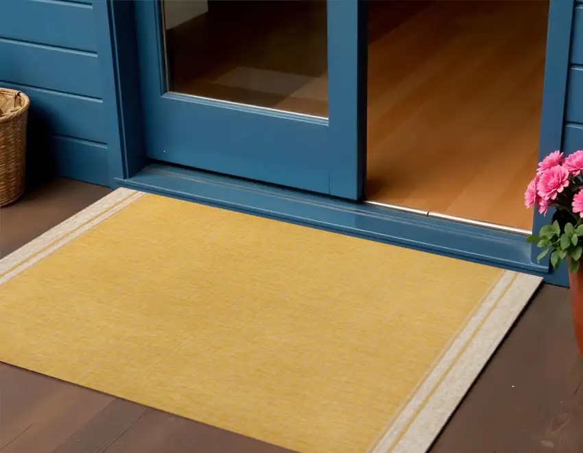 Yellow And Cream Indoor Outdoor Area Rug Photo 1