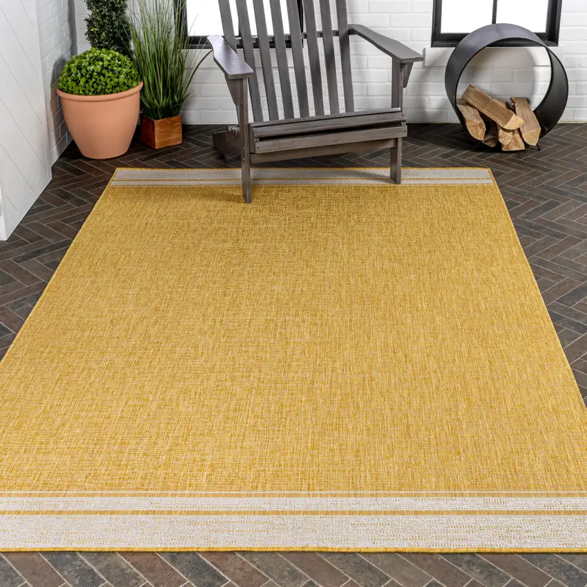 Yellow And Cream Indoor Outdoor Area Rug Photo 7