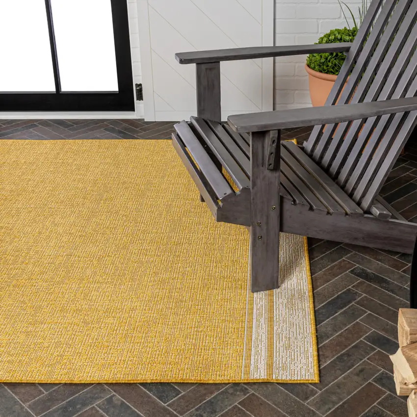 Yellow And Cream Indoor Outdoor Area Rug Photo 6
