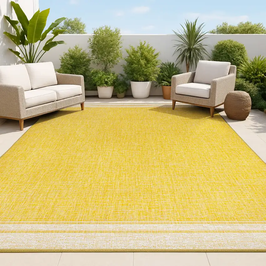 Yellow And Cream Indoor Outdoor Area Rug Photo 2