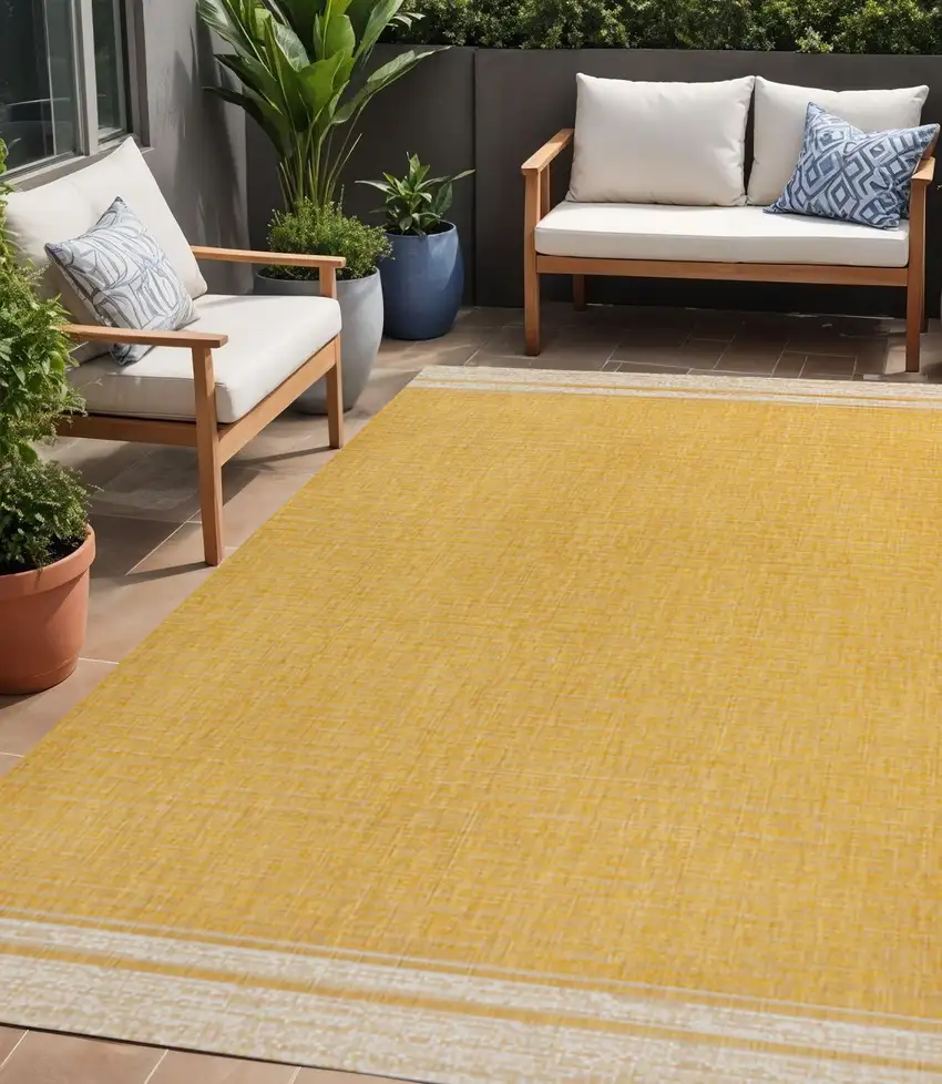 Yellow And Cream Indoor Outdoor Area Rug Photo 1