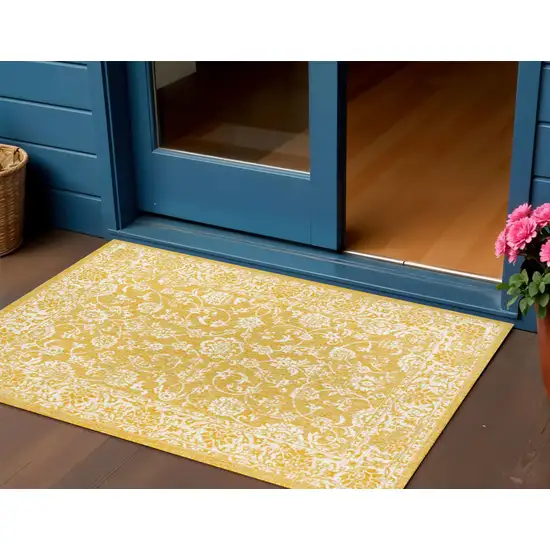 Yellow And Cream Medallion Indoor Outdoor Area Rug Photo 1