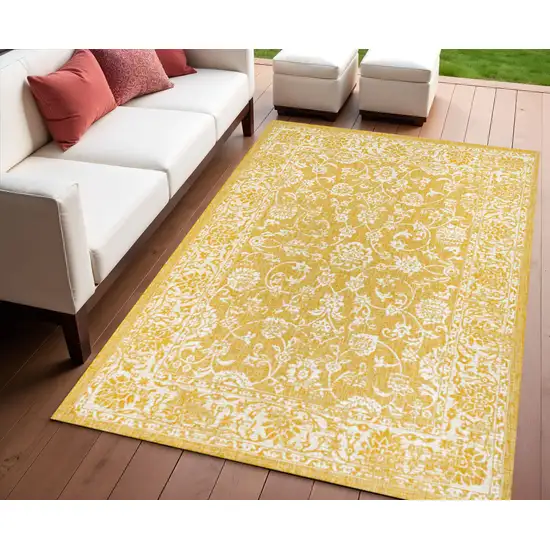 Yellow And Cream Medallion Indoor Outdoor Area Rug Photo 1