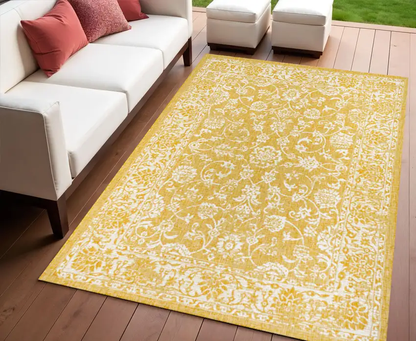 Yellow And Cream Medallion Indoor Outdoor Area Rug Photo 1