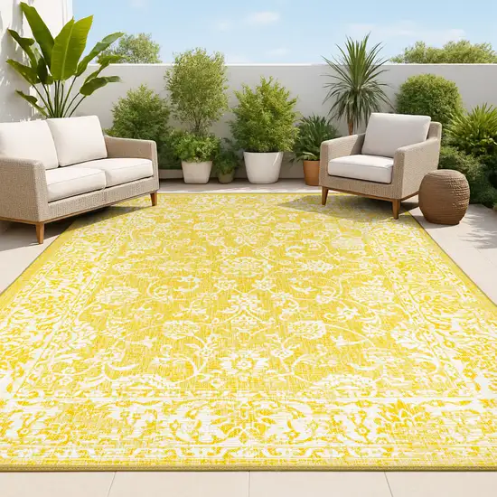 Yellow And Cream Medallion Indoor Outdoor Area Rug Photo 4
