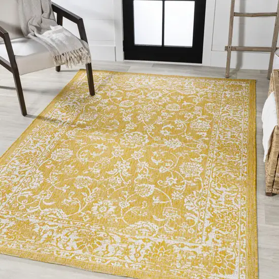 Yellow And Cream Medallion Indoor Outdoor Area Rug Photo 5