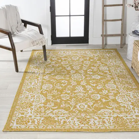 Yellow And Cream Medallion Indoor Outdoor Area Rug Photo 7