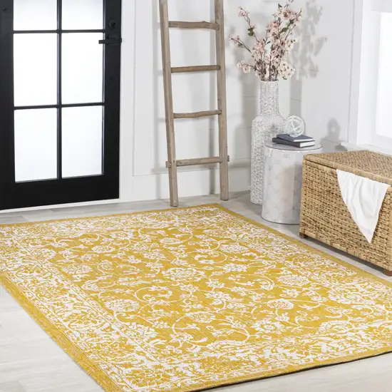 Yellow And Cream Medallion Indoor Outdoor Area Rug Photo 8