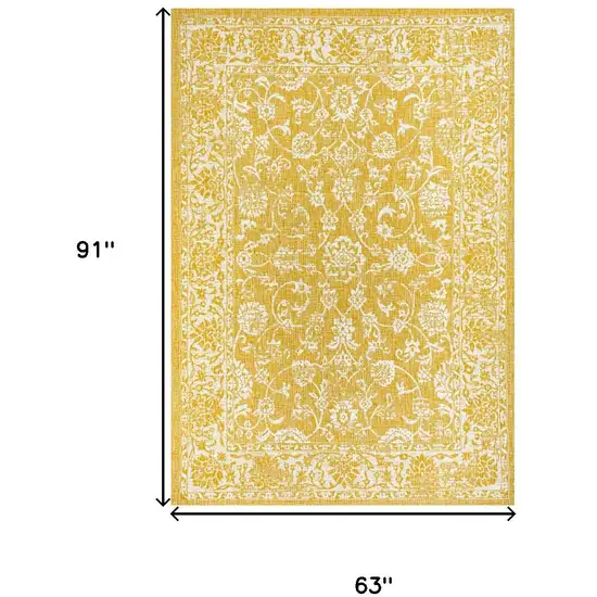 Yellow And Cream Medallion Indoor Outdoor Area Rug Photo 5