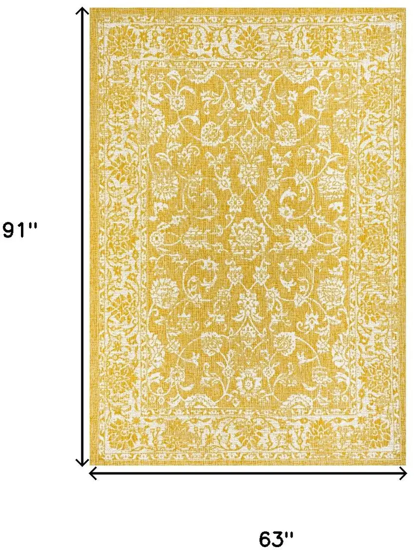Yellow And Cream Medallion Indoor Outdoor Area Rug Photo 5