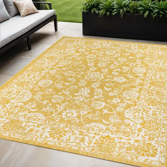 Yellow And Cream Medallion Indoor Outdoor Area Rug Photo 1