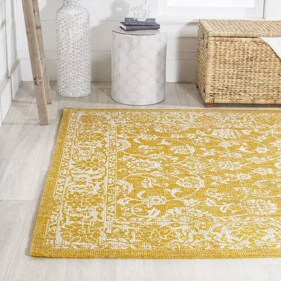 Yellow And Cream Medallion Indoor Outdoor Area Rug Photo 6