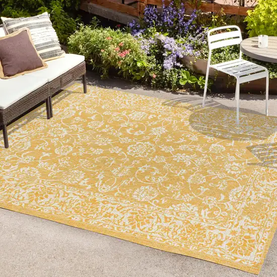 Yellow And Cream Medallion Indoor Outdoor Area Rug Photo 9