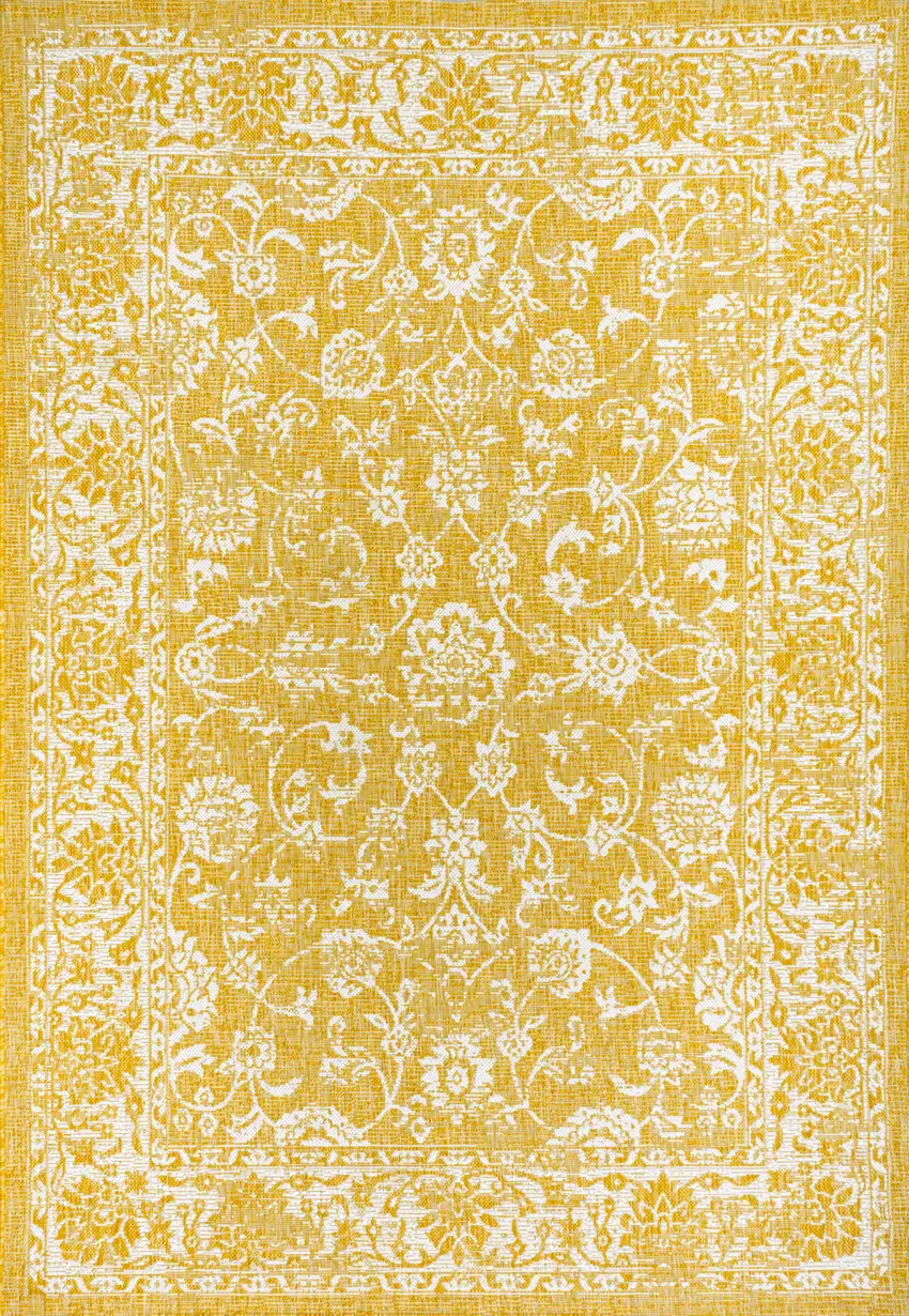 Yellow And Cream Medallion Indoor Outdoor Area Rug Photo 1