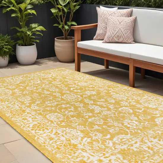 Yellow And Cream Medallion Indoor Outdoor Area Rug Photo 1