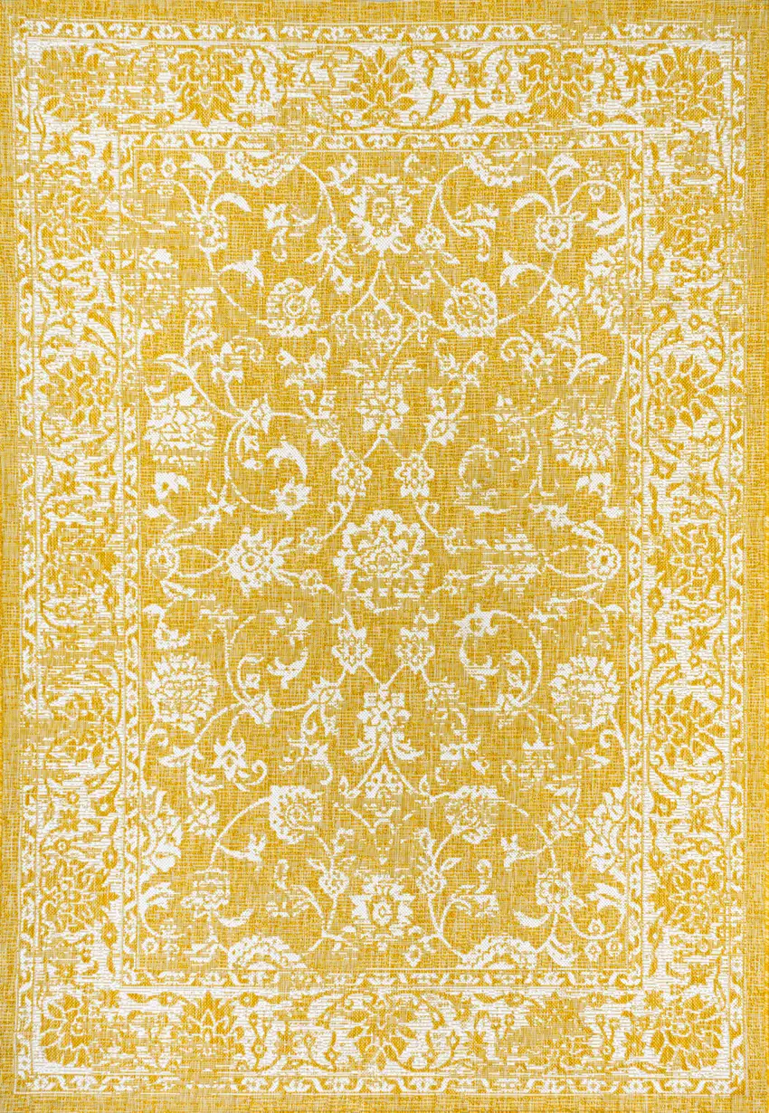 Yellow And Cream Medallion Indoor Outdoor Area Rug Photo 3
