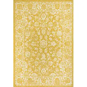 Photo of Yellow And Cream Medallion Indoor Outdoor Area Rug