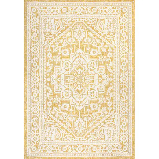 Yellow And Cream Medallion Indoor Outdoor Area Rug Photo 3