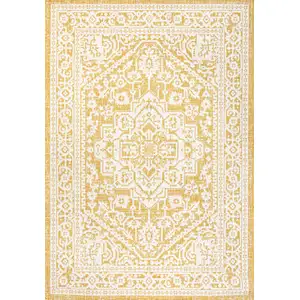Photo of Yellow And Cream Medallion Indoor Outdoor Area Rug