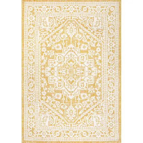 Yellow And Cream Medallion Indoor Outdoor Area Rug Photo 1