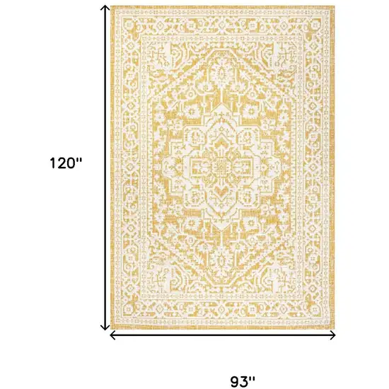 Yellow And Cream Medallion Indoor Outdoor Area Rug Photo 5