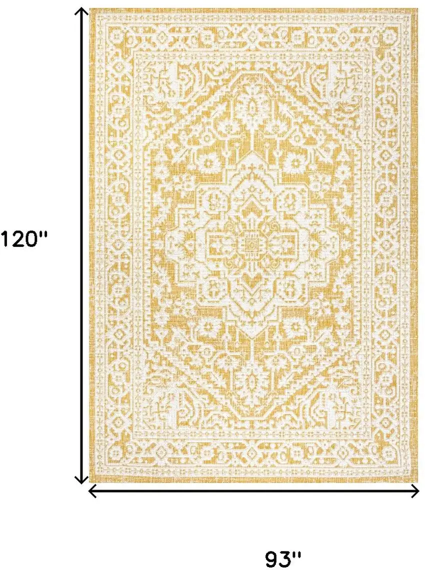 Yellow And Cream Medallion Indoor Outdoor Area Rug Photo 5