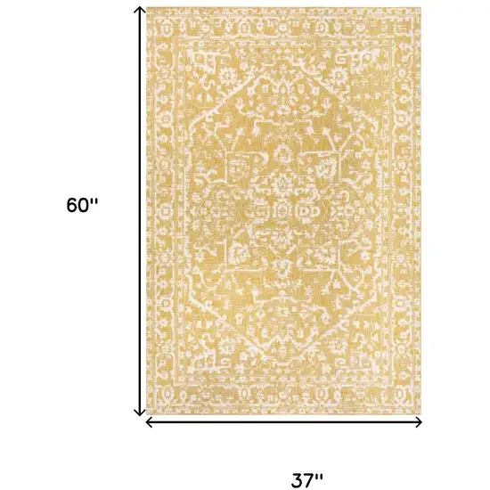 Yellow And Cream Medallion Indoor Outdoor Area Rug Photo 6