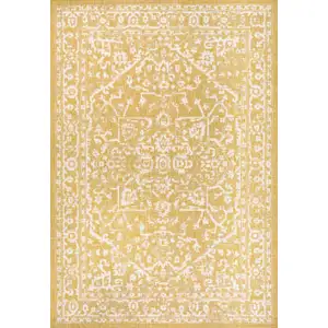 Photo of Yellow And Cream Medallion Indoor Outdoor Area Rug
