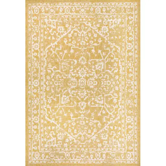 Yellow And Cream Medallion Indoor Outdoor Area Rug Photo 1