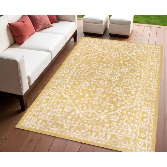 Yellow And Cream Medallion Indoor Outdoor Area Rug Photo 1