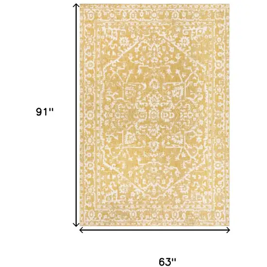 Yellow And Cream Medallion Indoor Outdoor Area Rug Photo 5