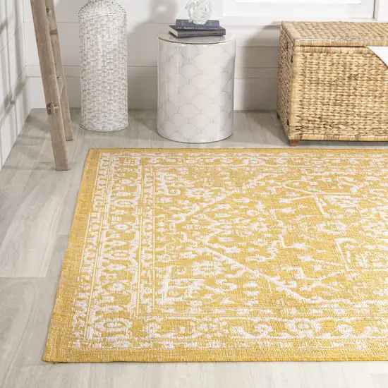 Yellow And Cream Medallion Indoor Outdoor Area Rug Photo 6