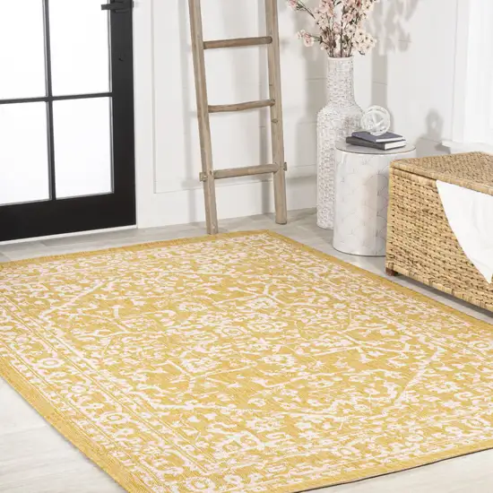 Yellow And Cream Medallion Indoor Outdoor Area Rug Photo 8
