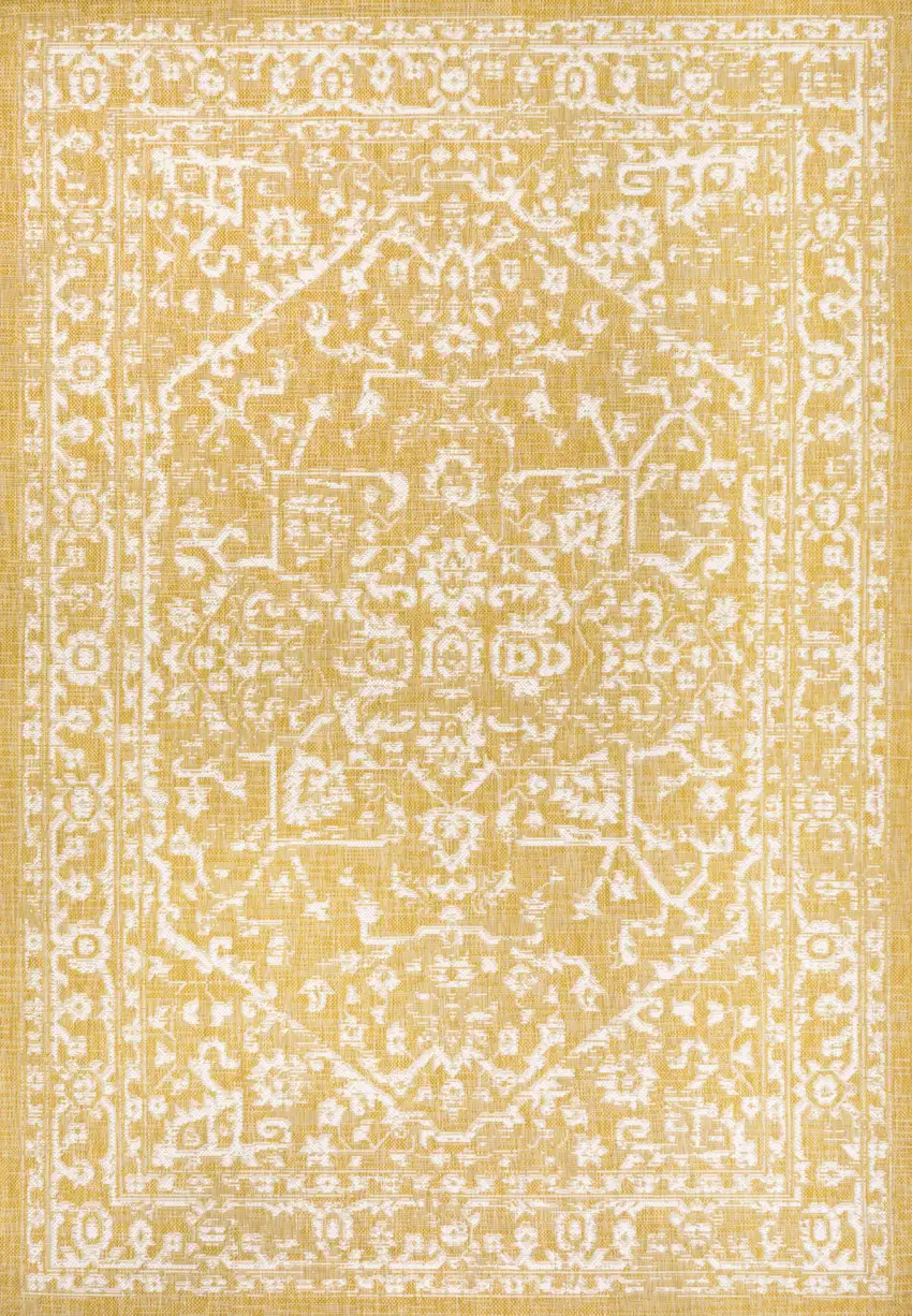 Yellow And Cream Medallion Indoor Outdoor Area Rug Photo 1