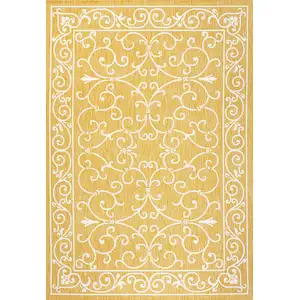 Photo of Yellow And Cream Medallion Indoor Outdoor Area Rug