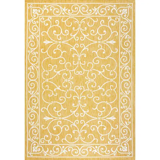 Yellow And Cream Medallion Indoor Outdoor Area Rug Photo 1