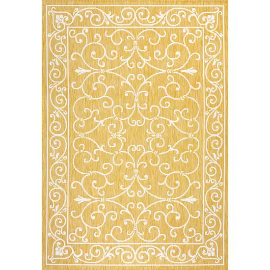 Yellow And Cream Medallion Indoor Outdoor Area Rug Photo 3