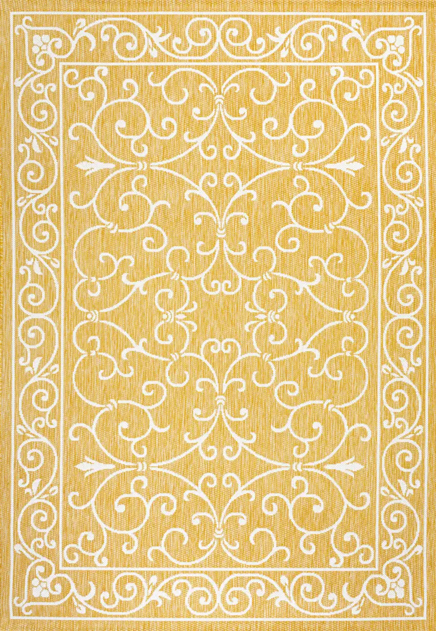 Yellow And Cream Medallion Indoor Outdoor Area Rug Photo 3