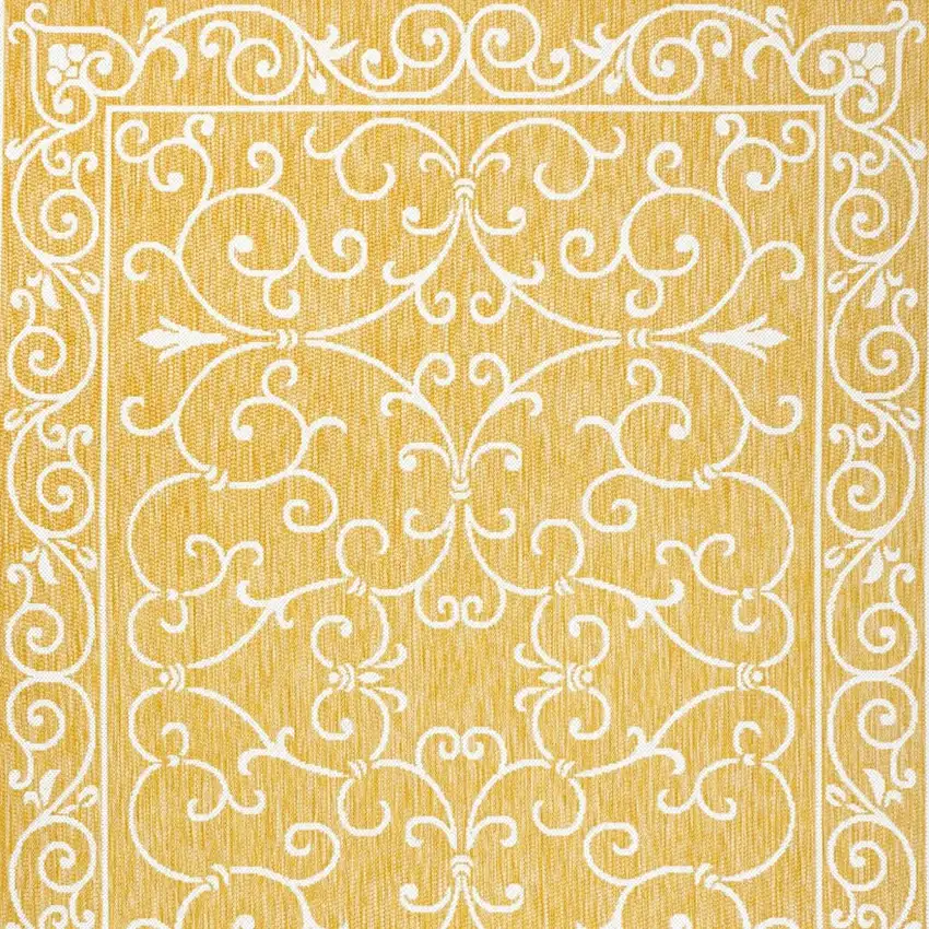 Yellow And Cream Medallion Indoor Outdoor Area Rug Photo 3