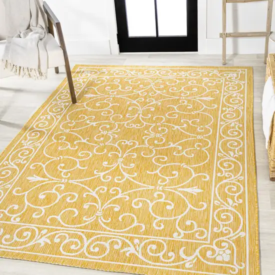 Yellow And Cream Medallion Indoor Outdoor Area Rug Photo 5