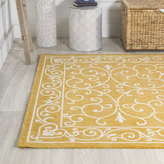 Yellow And Cream Medallion Indoor Outdoor Area Rug Photo 6