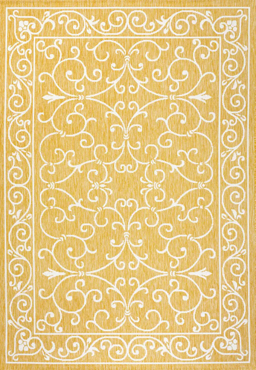 Yellow And Cream Medallion Indoor Outdoor Area Rug Photo 1