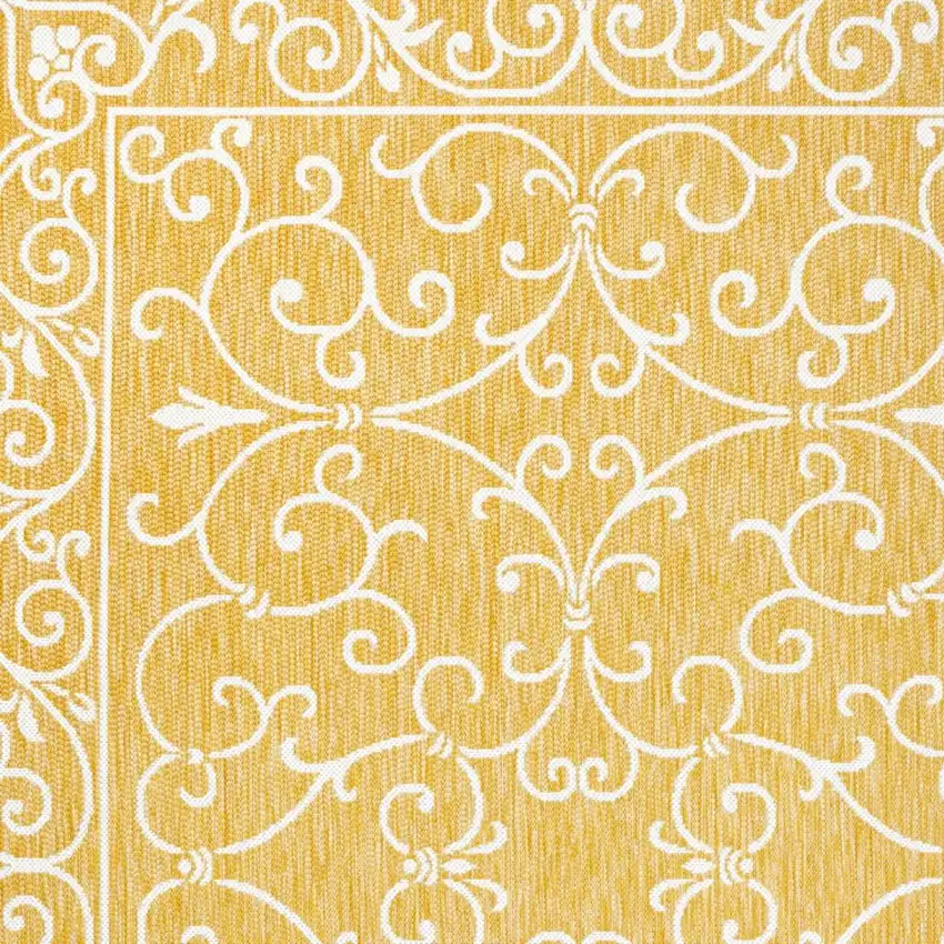 Yellow And Cream Medallion Indoor Outdoor Area Rug Photo 2