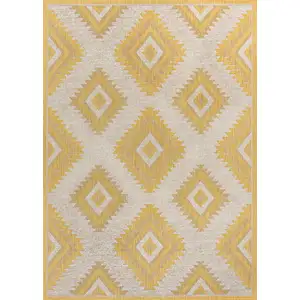 Photo of Yellow And Cream Moroccan Indoor Outdoor Area Rug