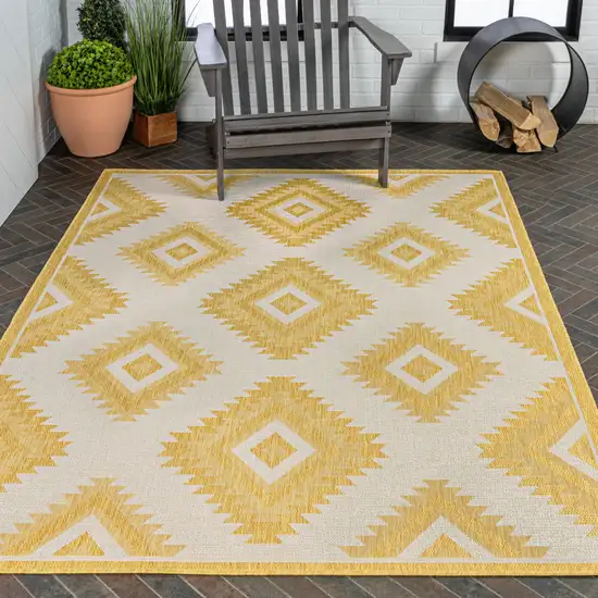 Yellow And Cream Moroccan Indoor Outdoor Area Rug Photo 9