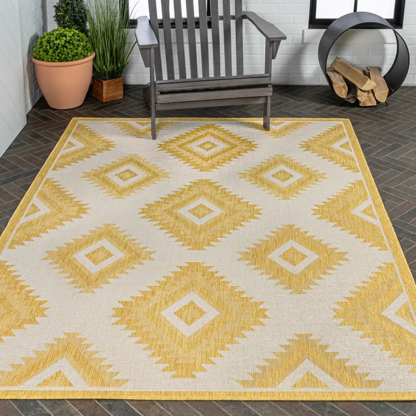 Yellow And Cream Moroccan Indoor Outdoor Area Rug Photo 9