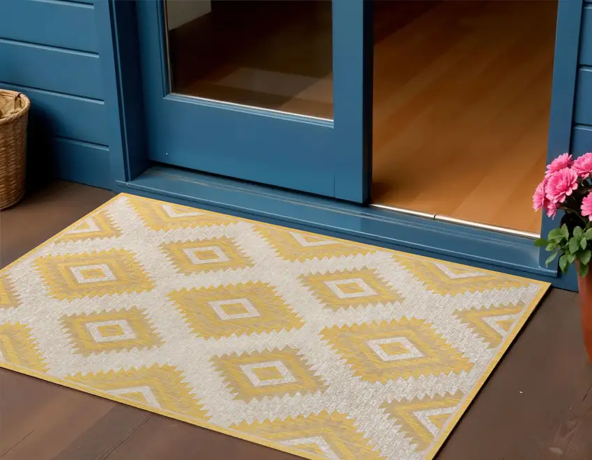 Yellow And Cream Moroccan Indoor Outdoor Area Rug Photo 1