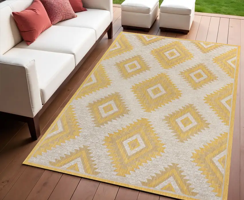 Yellow And Cream Moroccan Indoor Outdoor Area Rug Photo 1