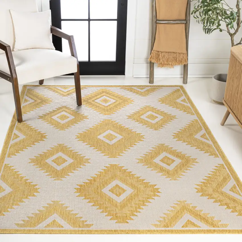 Yellow And Cream Moroccan Indoor Outdoor Area Rug Photo 7
